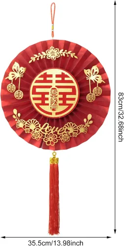 Vista 2 de Honbay Decoración tradicional china para boda, doble felicidad, adorno colgante con borla para ventana, puerta delantera, porche o decoración