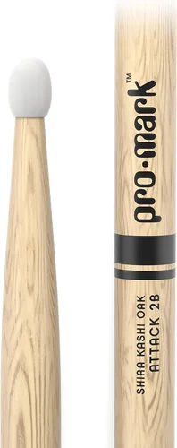 Vista 2 de ProMark Baquetas de batería Classic Attack 2B Shira Kashi Oak Baquetas, punta ovalada de nailon, un par Punta de nailon