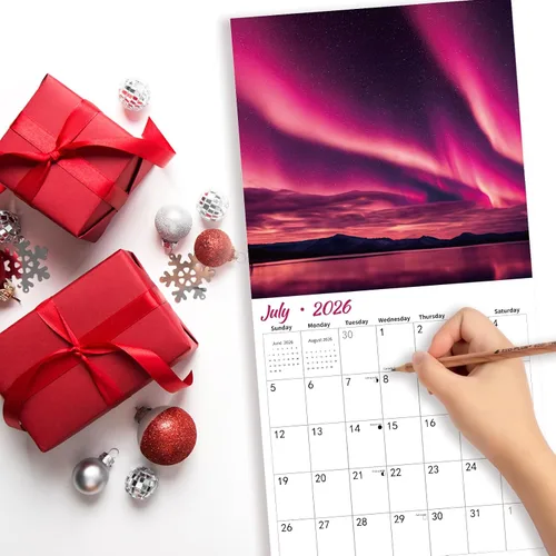 Vista 3 de Calendario de pared 2026, calendario de pared Aurora 2026, 12" x 24" abierto, papel grueso brillante, organizador para el hogar y la oficina