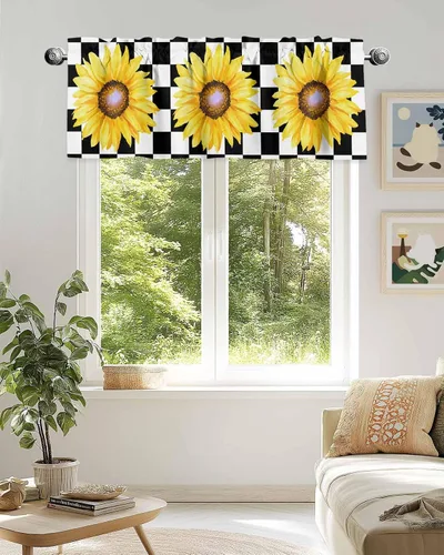 Vista 20 de Cenefas de girasol para ventanas de cocina, cenefa de cortina de granja, cortinas cortas de girasol de acuarela, cenefas con bolsillo para barra