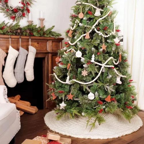 Vista 6 de Falda de árbol de Navidad de 48 pulgadas: Falda de árbol tejida gruesa para árbol de 7.5 pies, falda de árbol de crochet en crema y blanco, faldas