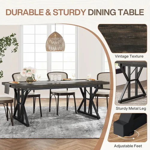 Vista 5 de Tribesigns Mesa de comedor estilo granja para 6 personas, mesa de comedor rectangular de madera de 70.8 pulgadas, mesa de cocina rústica con patas