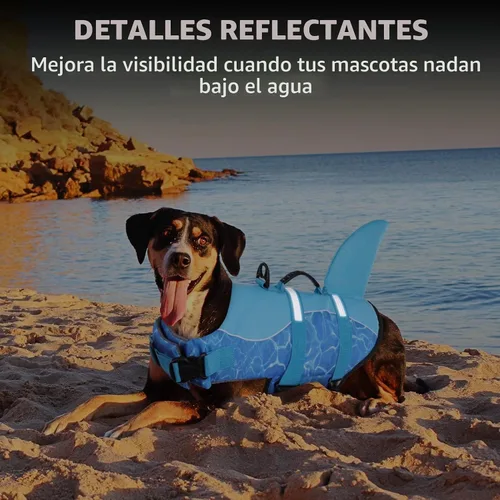 Vista 4 de Queenmore Chaleco Salvavidas para Perros Tiburón, Chaleco de Natación de Alta Flotabilidad, Chalecos Salvavidas para Perros Ajustables y Fáciles