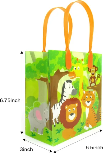 Vista 5 de TINYMILLS Bolsas de regalo con temática de animales de la selva de safari con asas, bolsas de dulces de libro de selva para fiestas de cumpleaños