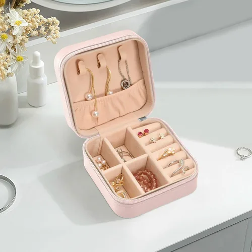 Vista 6 de Caja de joyería de viaje, organizador de hojas de arce, caja de almacenamiento portátil para aretes, anillos, collares, pulseras, accesorios