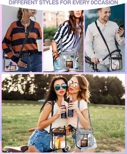 Vista 7 de Bolsa transparente aprobada para estadios, bolsa cruzada transparente, con correa de hombro ajustable para mujer, con bolsillo frontal