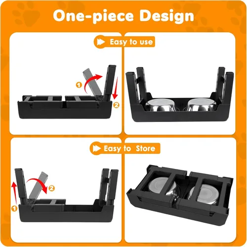 Vista 5 de URPOWER Cuencos elevados para perros, soporte de cuenco elevado ajustable Negro