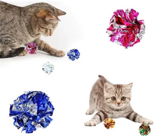 Vista 4 de Andiker 10 bolas arrugadas para gatos, de 2.36 pulgadas, 5 colores, juguetes interactivos para gatos de interior para masticar, perseguir, golpar