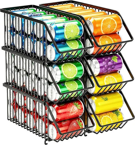 Vista 10 de Organizador de latas de soda de 4 unidades, organizador de latas apilable para despensa, almacenamiento de refrescos, dispensador de latas de soda