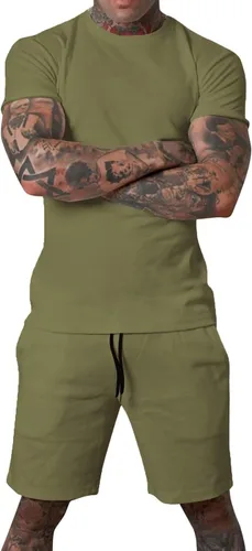 Vista 4 de Uni Clau Conjunto corto de 2 piezas para hombre, conjunto de camisa y pantalones cortos de verano a la moda