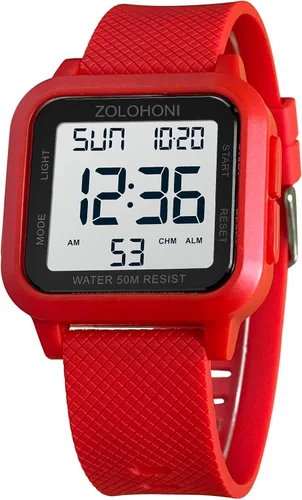 Vista 16 de Reloj digital zolohoni para hombre, relojes de acero inoxidable cuadrados, relojes de pulsera para hombre impermeables de cara grande con hora dual