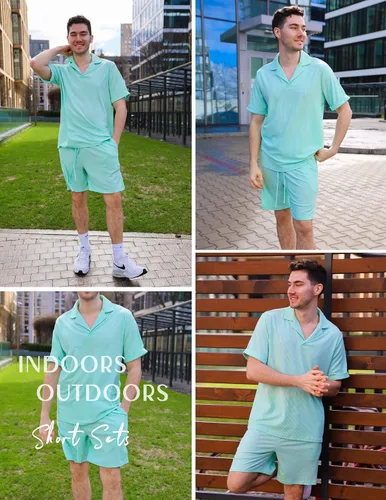 Vista 3 de Ekouaer Conjunto de pijama de manga corta para hombre, tejido elástico