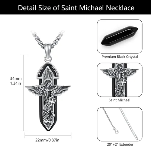 Vista 5 de Brisskaari Collar de San Miguel para hombres y mujeres, plata de ley 925, arcángel católico, colgante de amuleto de San Patricio, regalo de joyería