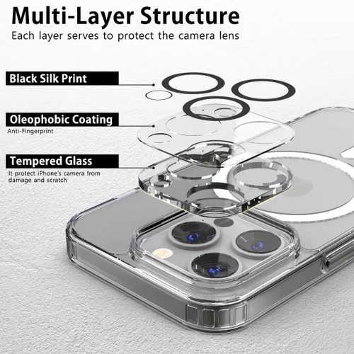 Vista 2 de Funda para iPhone 15 Pro, transparente, híbrida, a prueba de golpes, resistente [compatible con accesorios Magsafe], juego de fundas todo en uno