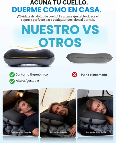 Vista 3 de Hikenture Almohada de camping con funda extraíble, almohada inflable Negro