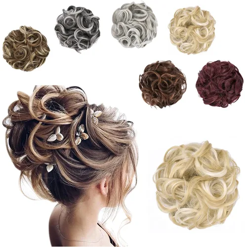 Vista 16 de Elaine Extensión de Coletero Grande y Desordenado, Rizos de Cabello Sintétcio, Coleteros Ondulados Grandes, Trenza Gruesa para Mujeres (#Blanco)
