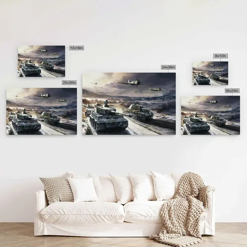 Vista 2 de Retro Posters of World War II Tanks And Aircraft Wall Art Paintings Canvas Wall Decor Home Decor Living Room Decor Aesthetic 12x18inch(30x45cm)