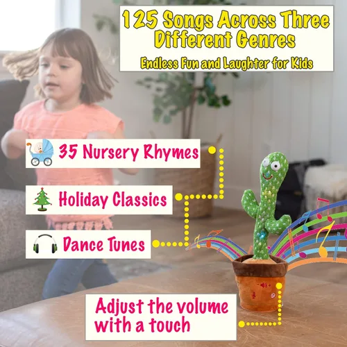 Vista 3 de Juguete de cactus bailarín que imita para bebé - Cactus parlante que imita y canta - 125 canciones, 35 rimas infantiles para niños pequeños