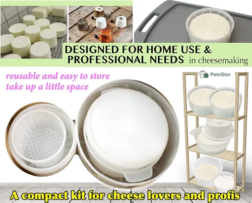 Vista 7 de PetriStor Kit de 7 piezas para hacer quesos para principiantes №1 – Moldes de queso suave + molde de queso con un pistón seguidor – Suministros