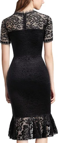 Vista 2 de Miusol Vestido formal de manga corta con encaje floral retro para mujer