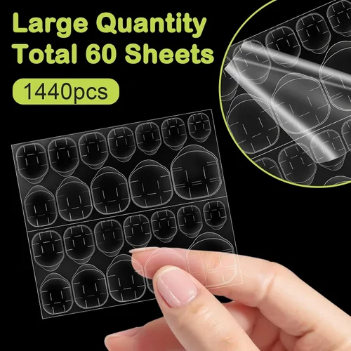 Vista 3 de 1440 piezas de 60 hojas adhesivas de uñas para uñas a presión, impermeables, transpirables, pestañas adhesivas de gelatina para uñas de doble cara