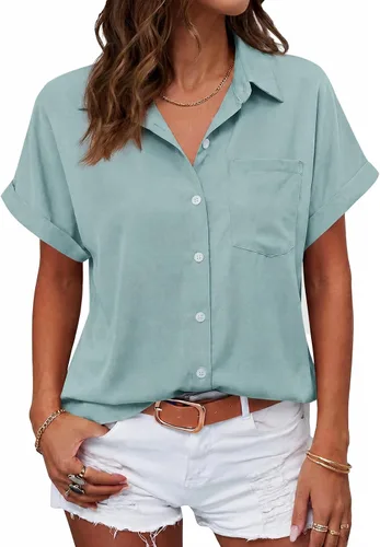 Vista 35 de Beautife Camisas con botones para mujer, blusas de manga corta Albaricoque