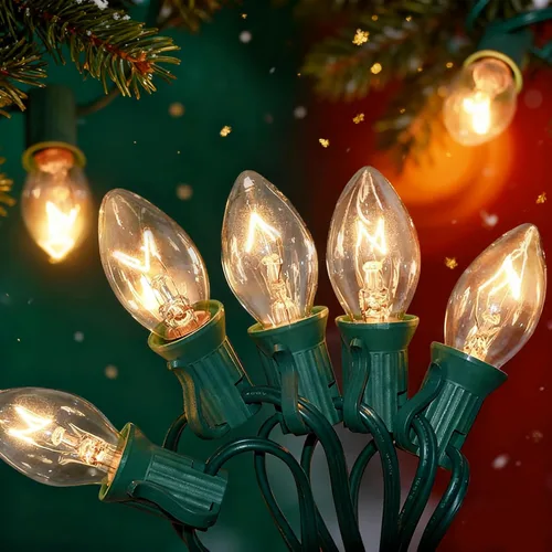 Vista 14 de Tira de luces LED de Navidad para exteriores, de 50 pies, cadena de luces C7 con 27 bombillas multicolor de cerámica de 0.6 W, luces de Navidad