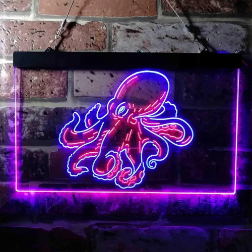Vista 2 de ADVPRO Octopus Ocean Display Room Dual Color LED Neon Sign Azul y Rojo 12 x 8 pulgadas st6s32-i3734-br