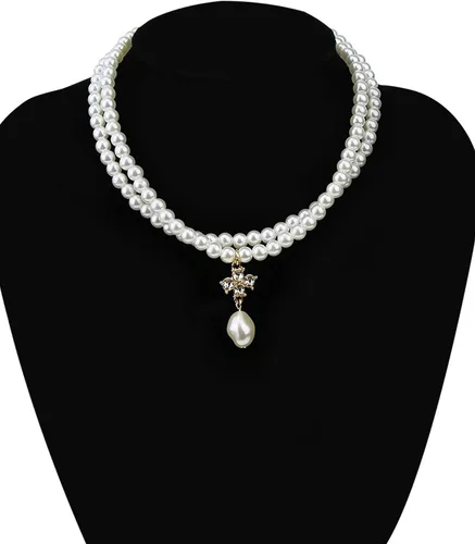 Vista 6 de Gargantilla de perlas de diamantes de imitación boho para mujer, gargantilla de perlas multicapa para niñas