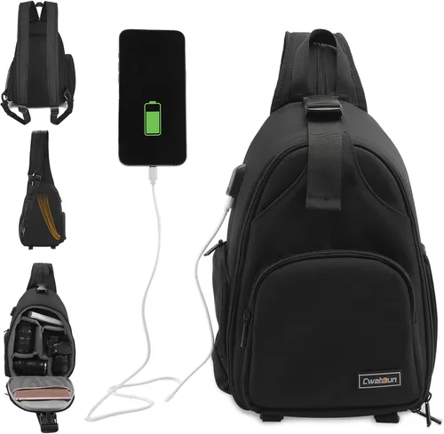 Vista 7 de Cwatcun Bolsa bandolera para cámara, mochila cruzada para cámara, DSLR/SLR/SLR/sin espejo, bolsa de pecho para cámara fotográfica a prueba de golpes
