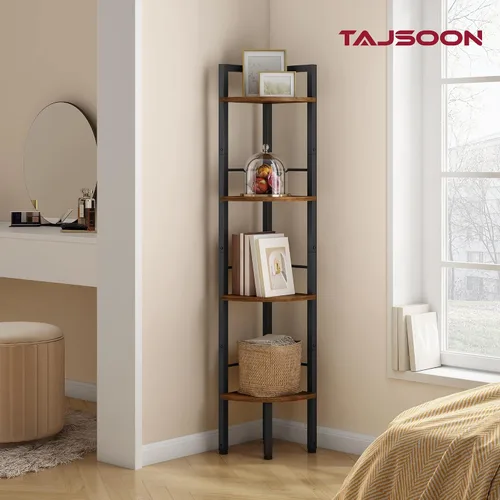 Vista 6 de Tajsoon Corner Shelf Stand 4 Tier 48.5" with Metal Frame, Rustic Brown Marrón rústico