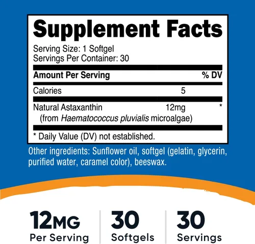 Vista 2 de Nutricost Astaxantina 12 mg, 30 cápsulas blandas, sin OMG y sin gluten