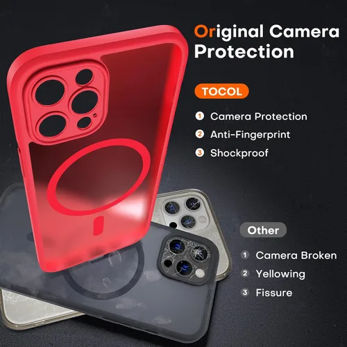 Vista 633 de TOCOL Funda magnética 3 en 1 para iPhone 15 Pro, mejorada [protección completa de cámara] con 2 protectores de pantalla, compatible con MagSafe Gris
