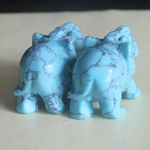 Vista 3 de Figura de elefante de cristal tallada a mano de 1.5 pulgadas para decoración del hogar (síntesis azul turquesa)