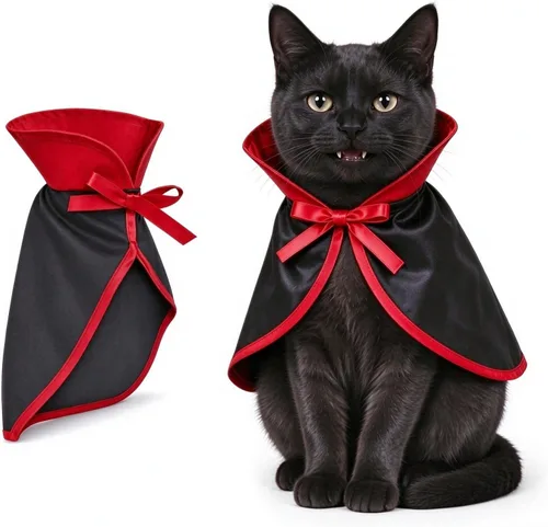 Vista 8 de Disfraz de Navidad para mascotas, perros pequeños, conejos, sombrero de gato de Papá Noel con bufanda roja, bufandas de sombrero de Navidad