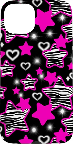 Vista 9 de Carcasa para iPhone 16 McBling Estética Zebra Print Stars Hearts Rosa Negro Y2K