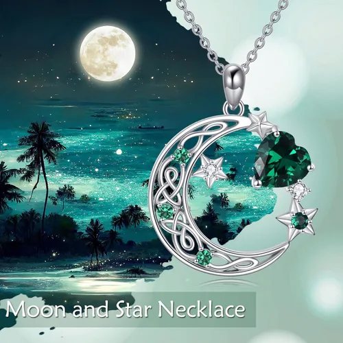 Vista 4 de Collar de plata de ley con estrella de luna creciente para mamá e hija, piedra natal, granate, día de la madre, cumpleaños, joyería celta, regalos