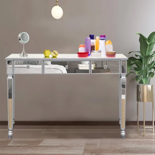 Vista 12 de SSLine Mesa de consola con espejo, mesa auxiliar de maquillaje, moderna mesa auxiliar con espejo, consola multimedia, escritorio de tocador con un