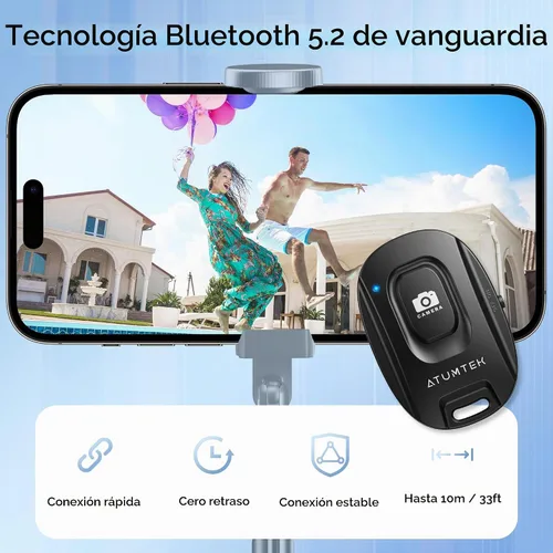 Vista 2 de ATUMTEK - Obturador remoto inalámbrico para iPhone y Android, paquete de 2 Negro