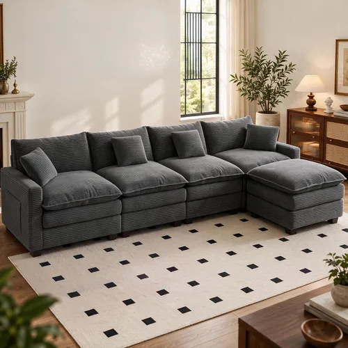 Vista 43 de Sofá seccional modular de 107", sofá de nube en forma de L con otomana Negro