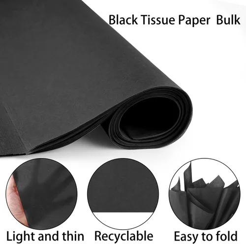 Vista 5 de Papel de seda negro para bolsas de regalo 80 hojas, papel de envolver de 14x20 pulgadas, relleno desmenuzado para manualidades y artesanías DIY