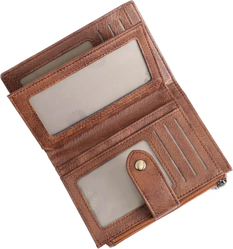 Vista 17 de FALAN MULE Cartera pequeña para mujer, de piel, plegable, compacta, pequeña, con bloqueo RFID, amarillo, antiguo (Antique Yellow), Cartera Rfid