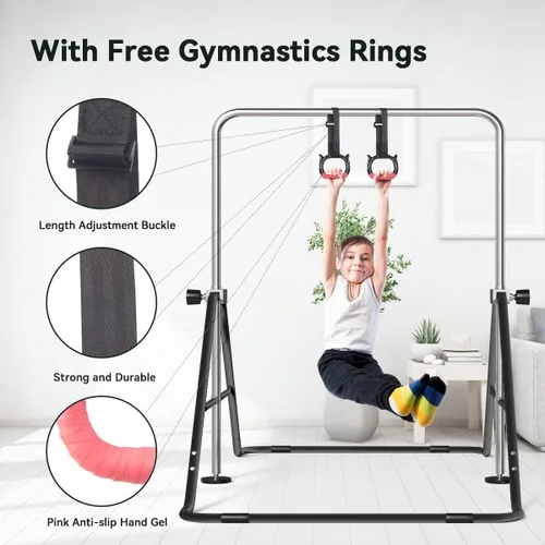 Vista 5 de FBSPORT Gymnastics Bar for Kids, Adjustable Height Gymnastic Horizontal Bars,Junior Training Bar Children Folding Training Monkey Bars for Home Using