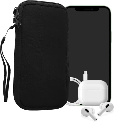 Vista 9 de kwmobile Bolsa de neopreno para teléfono tamaño XXS - 3/3,5 pulgadas - Mini bolsa universal para celular con cremallera, correa para la muñeca