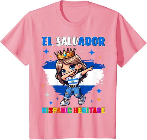 Vista 50 de Camiseta infantil El Salvador Dabbing Girl Hispanic Heritage Celebration, Negro