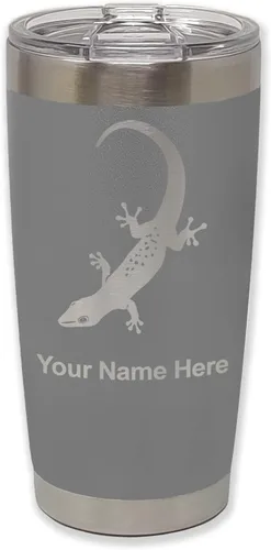 Vista 32 de LaserGram 20oz Vacuum Insulated Tumbler Mug, Gecko, Personalized Engraving Included (Black)