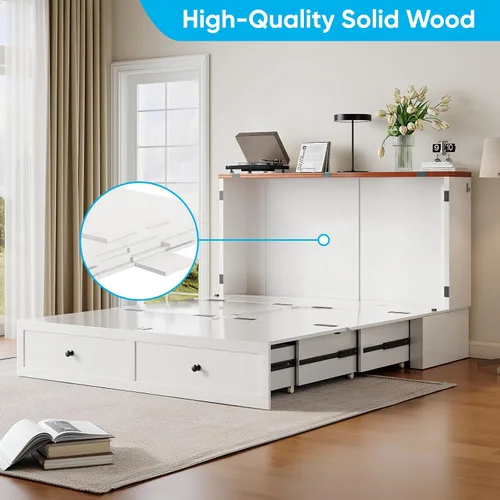 Vista 5 de Mjkone 57" W Full Murphy Bed with Tri-fold Mattress, White