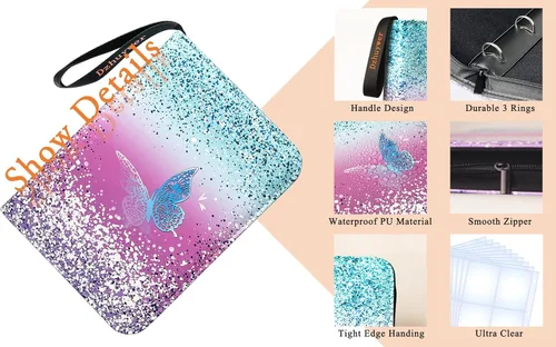 Vista 3 de Carpeta de tarjetas coleccionables para 4 bolsillos, 400 tarjetas con 50 fundas extraíbles con cremallera de protección, pulsera de fácil