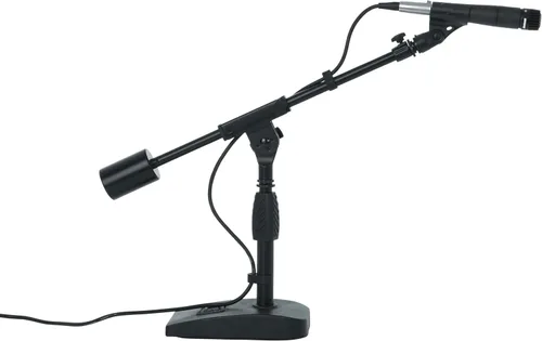 Vista 19 de Gator Frameworks - Soporte de micrófono de base corta y pesada con brazo telescópico y contrapeso de 2.5 libras, ideal para escritorio, grabación