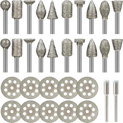 Vista 7 de Juego de fresas de diamante para Dremel, herramienta rotativa de pulido y corte, rueda de piedra para vidrio, azulejo, joyería, grabado, grabado